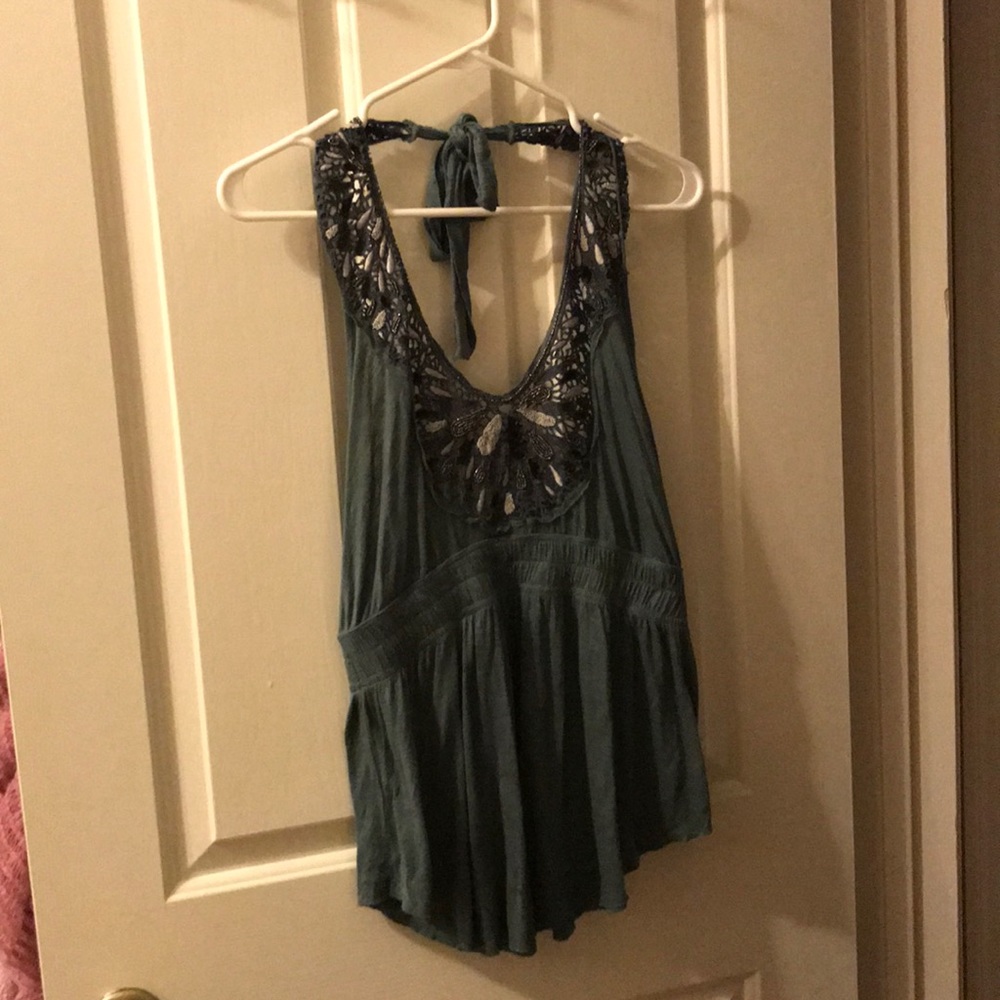 Free people embellished halter tank top